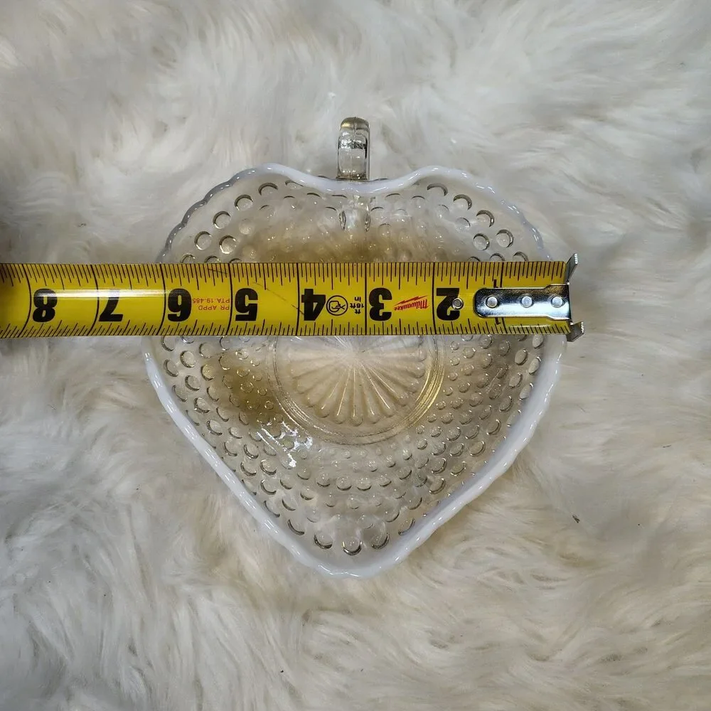 VTG Anchor Hocking Moonstone Glass Heart Nappy Bowl Trinket Jewelry Dish